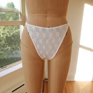 90s Vintage white cotton panty brief high cut floral eyelet s/m